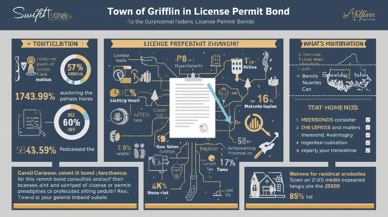 Town of Griffin License Permit Bond infographic highlighting compliance, statistics, and bond process.
