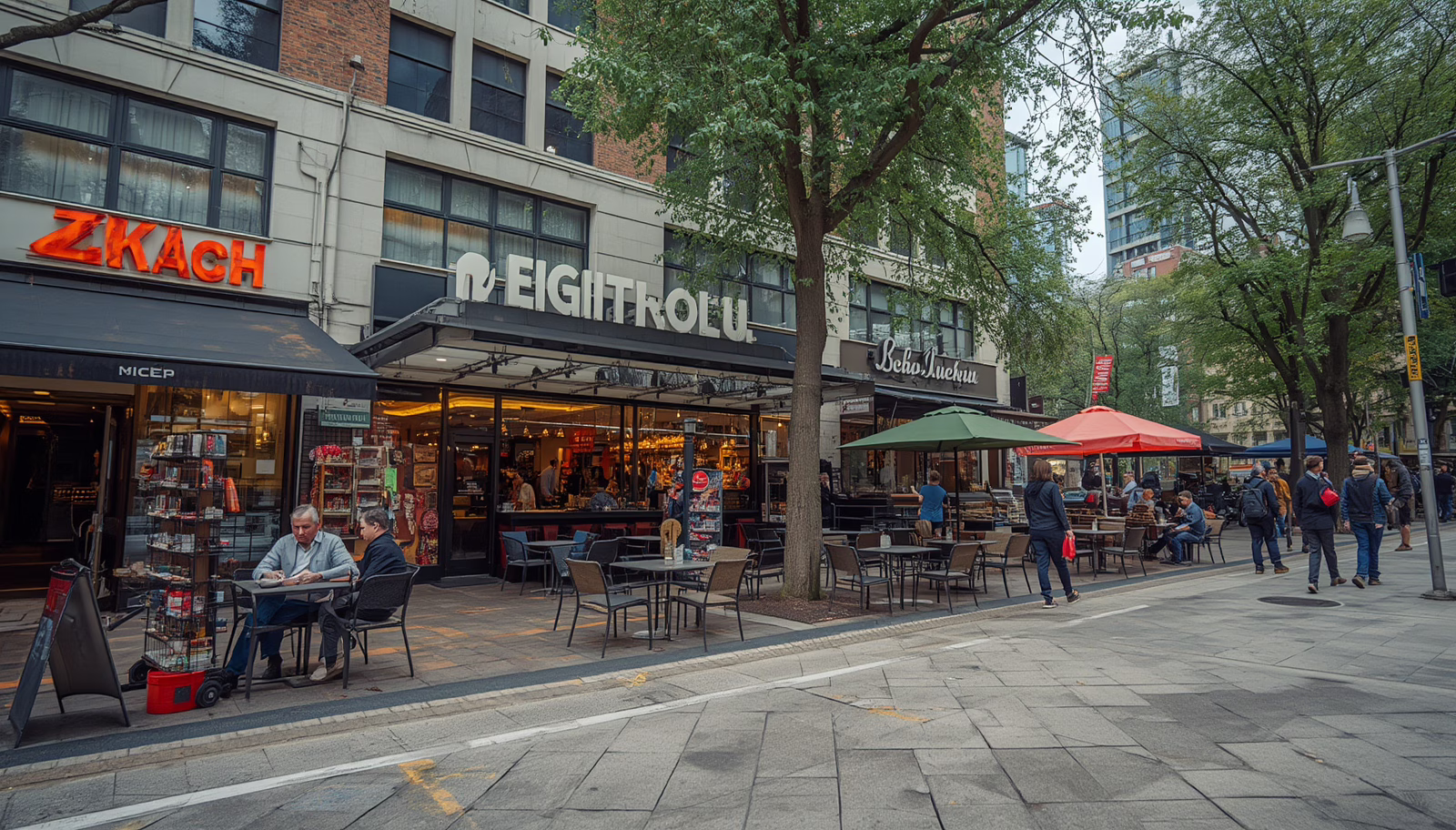 Commercial storefront with outdoor seating utilizing public space in Lincoln, NE while meeting Bond of Occupier of Public Space permit regulations.