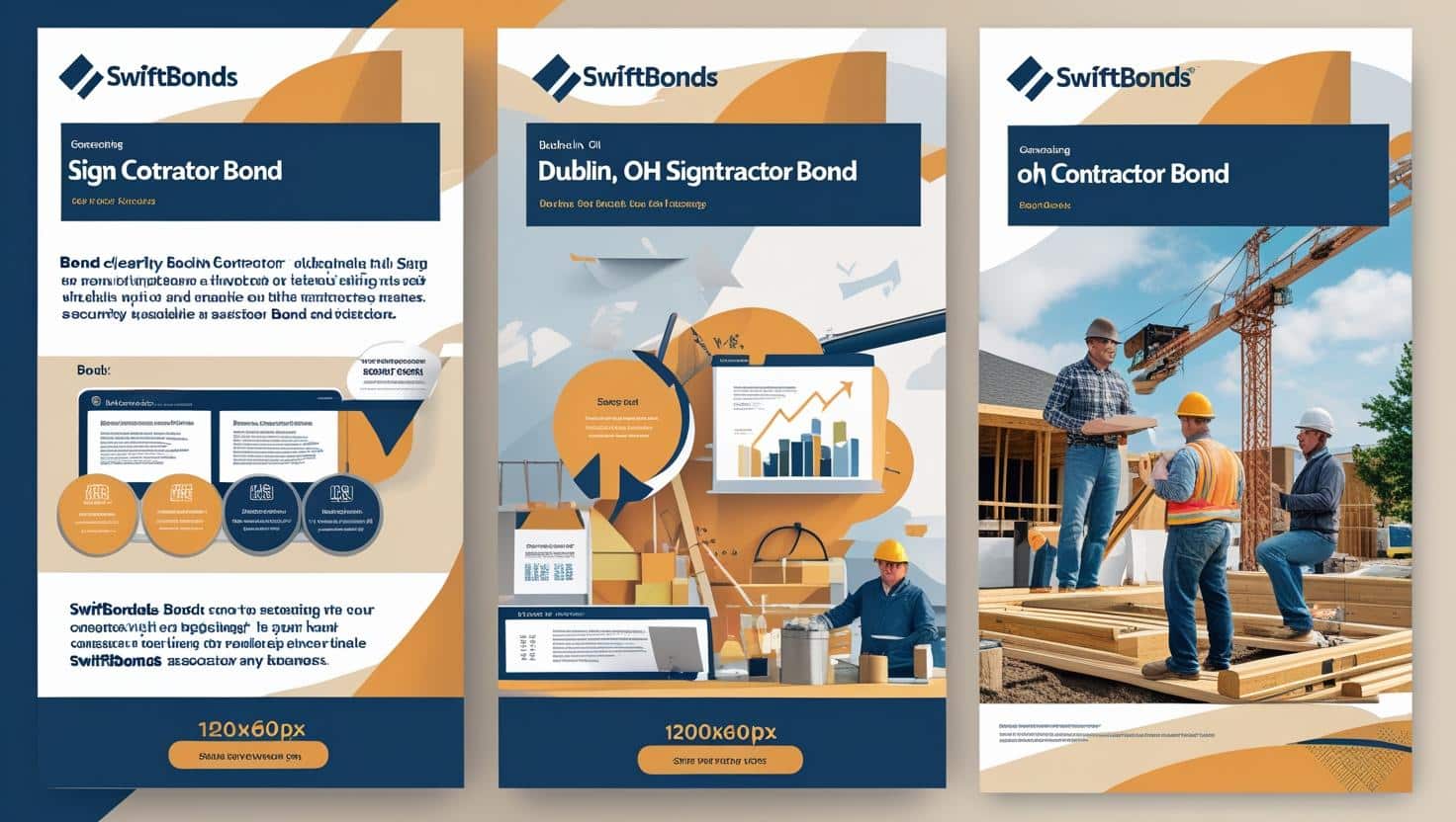 Promotional graphic highlighting Dublin, OH sign contractor bond services with construction visuals.