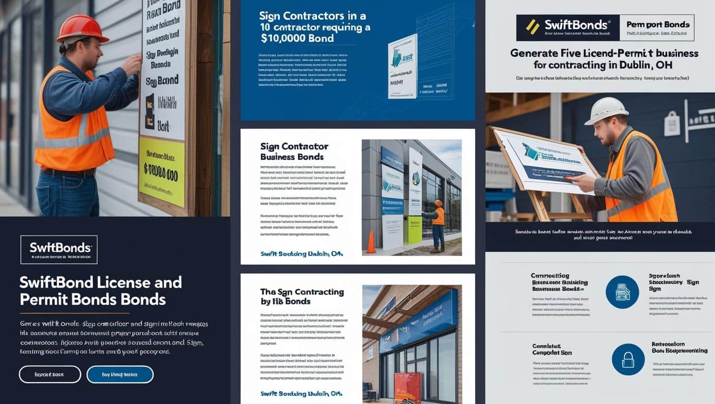 Visual of sign contractors working with SwiftBonds permit bond details for Dublin, OH.
