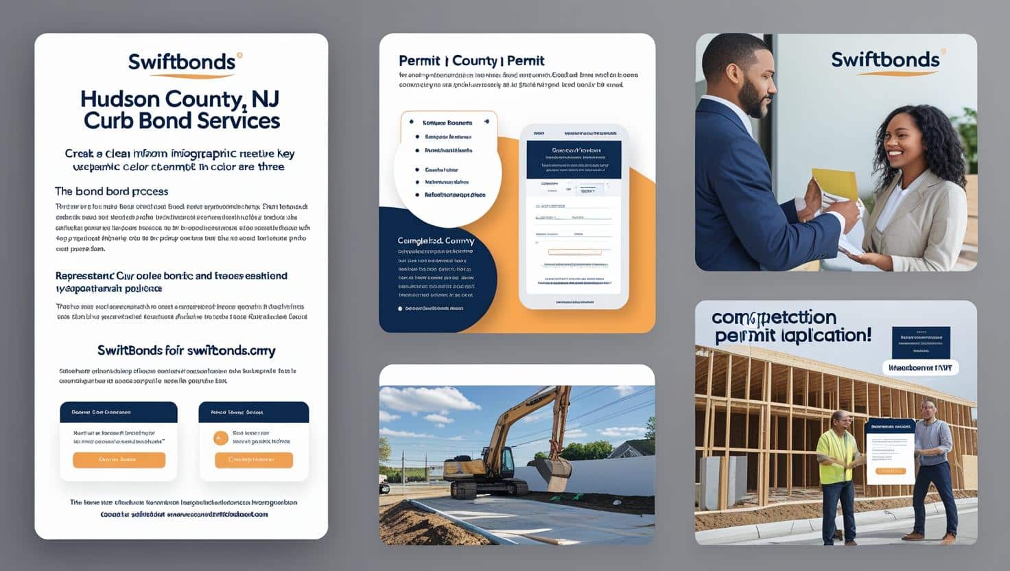Infographic and permit visuals highlighting Hudson County NJ curb bond process and applications.