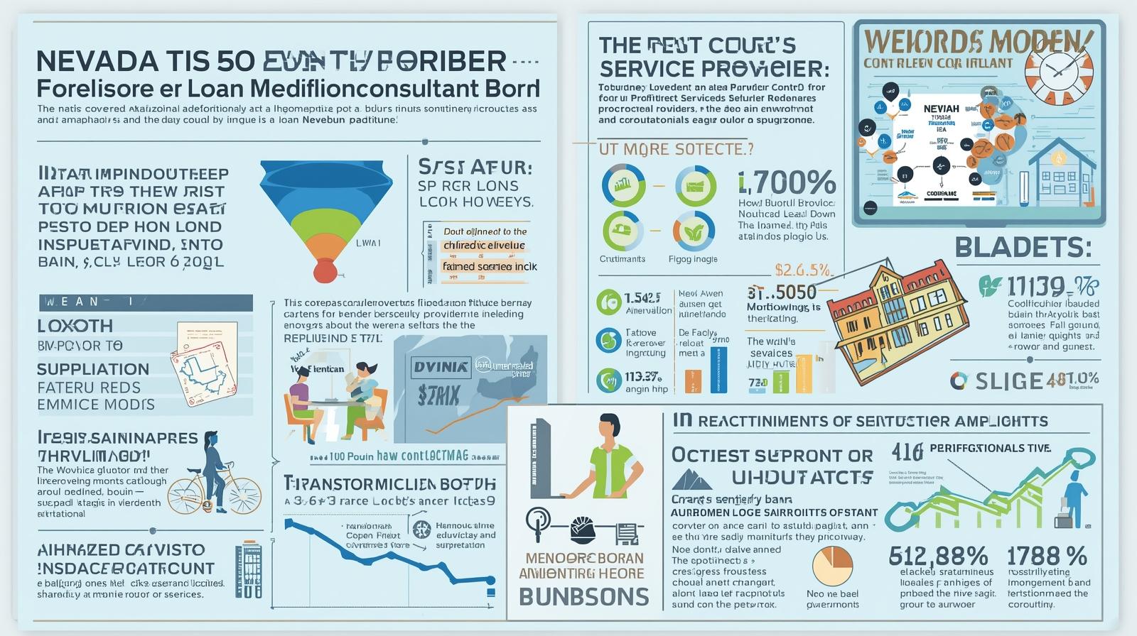 Nevada foreclosure and loan modification consultant bond infographic with key data points, licensing requirements, and provider obligations.