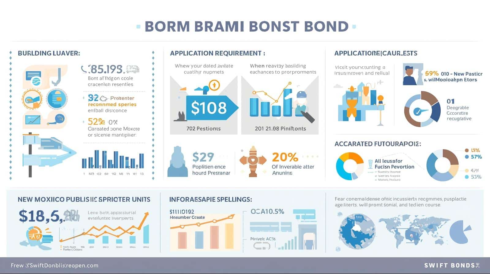 Infographic on public adjuster bonds in New Mexico highlighting requirements, application details, and industry growth trends.