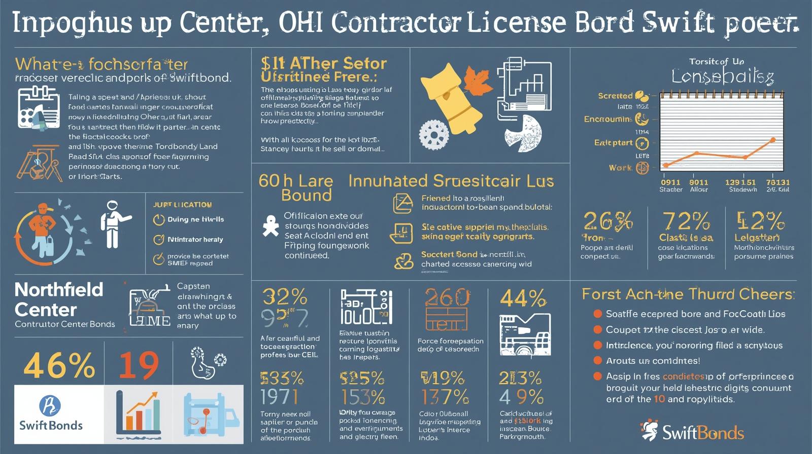 Infographic on Northfield Center, OH Contractor License Bond with charts, graphs, and application details for contractors.