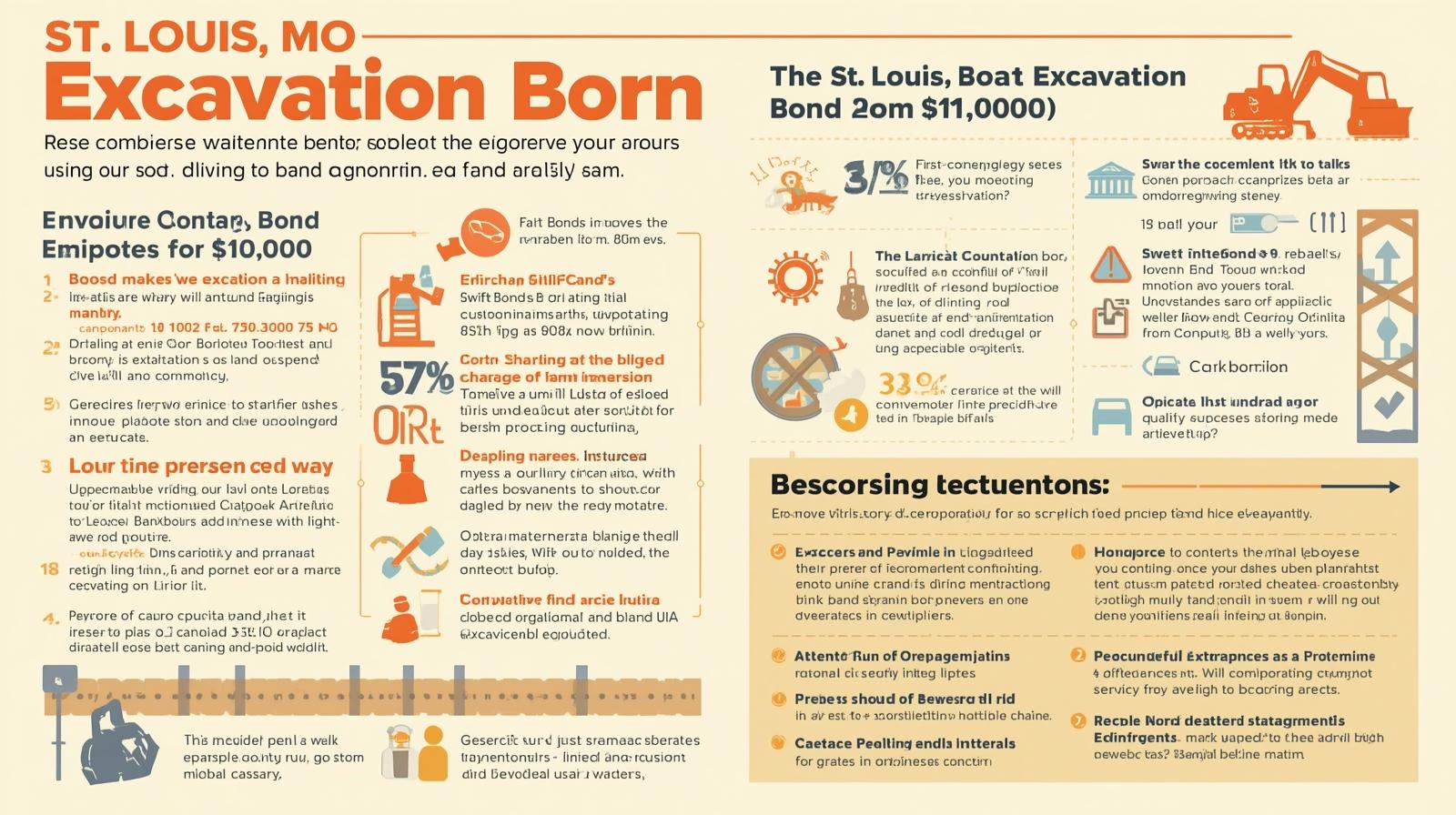 St. Louis excavation bond infographic highlighting permit requirements, enforcement statistics, and contractor obligations.
