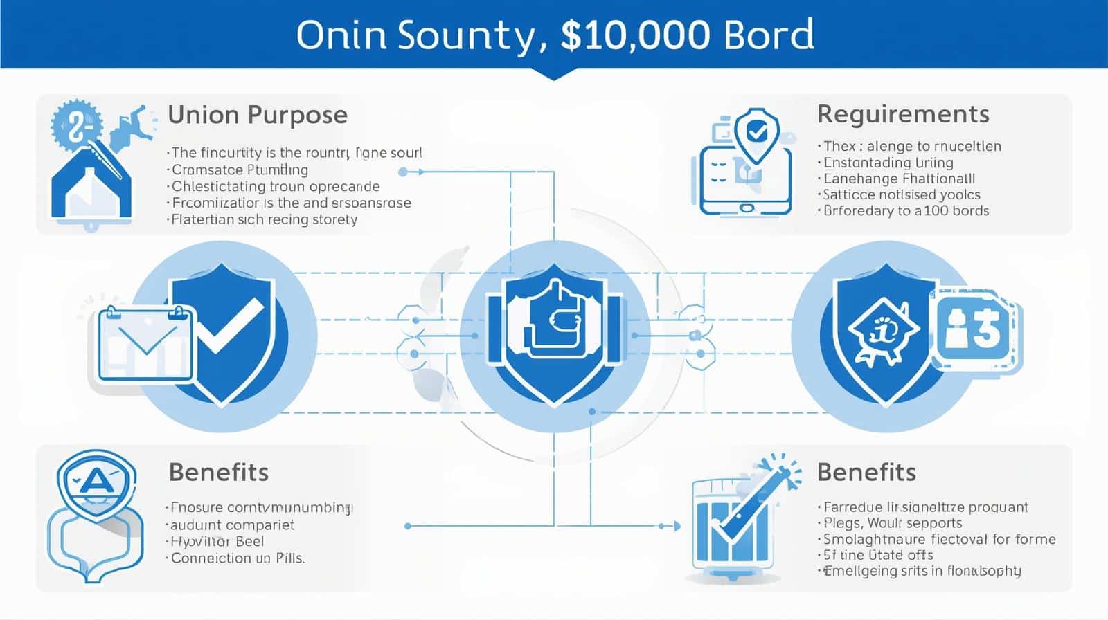 Infographic summarizing Union County ,000 Plumbing Contractor Bond purpose, requirements, and key benefits.