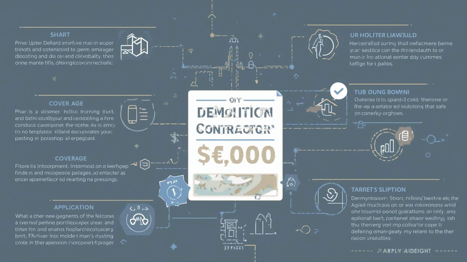 Infographic outlining DIY demolition contractor bond requirements, coverage, and application details.