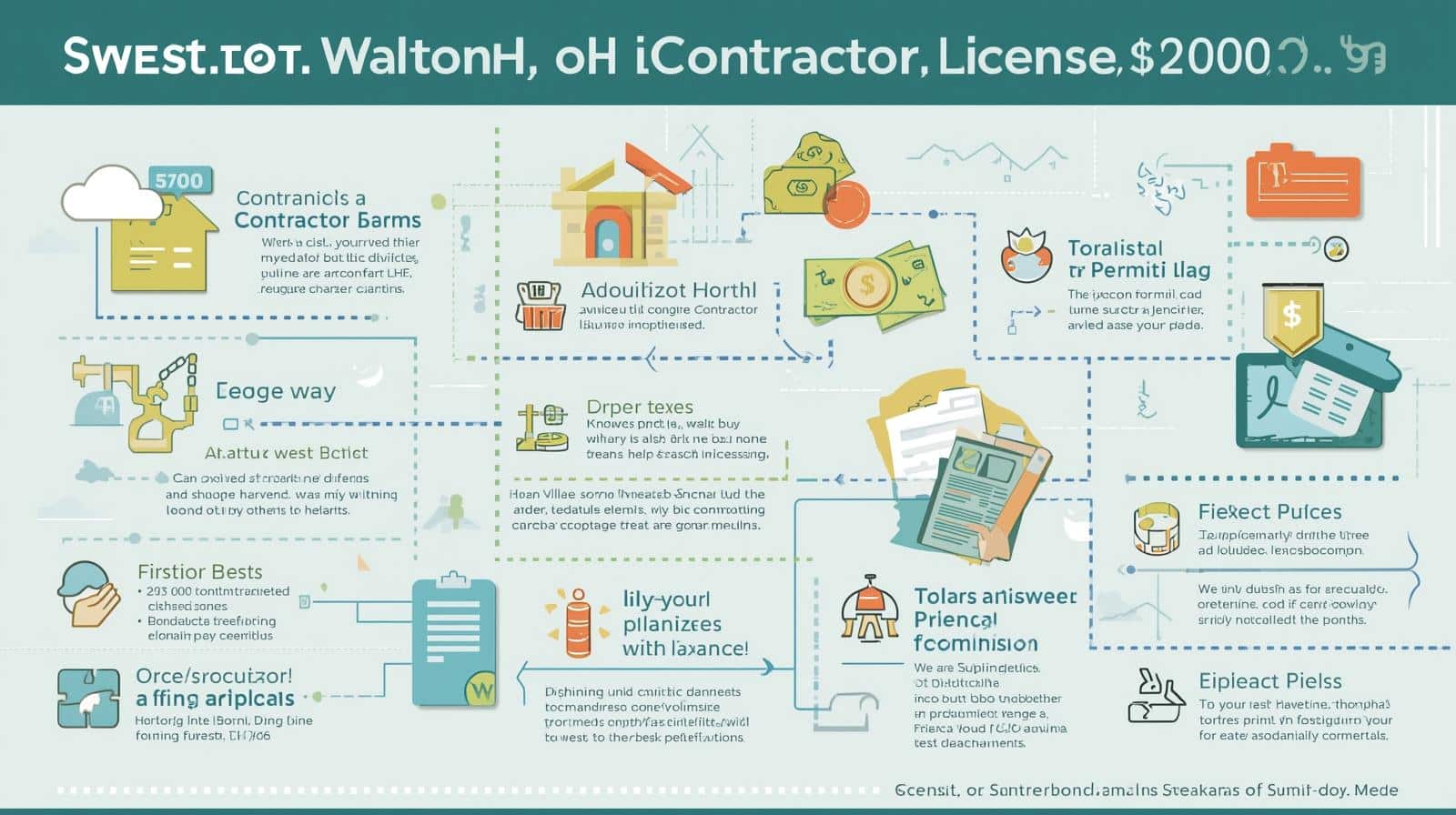 Contractor license bond infographic for Walton Hills showing icons, benefits, and financial requirements.