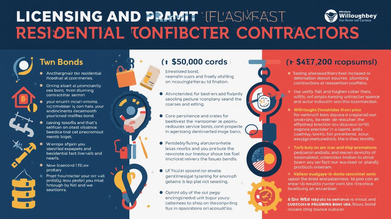 Visual guide on licensing and permit requirements for residential plumbing contractors in Willoughby, OH.