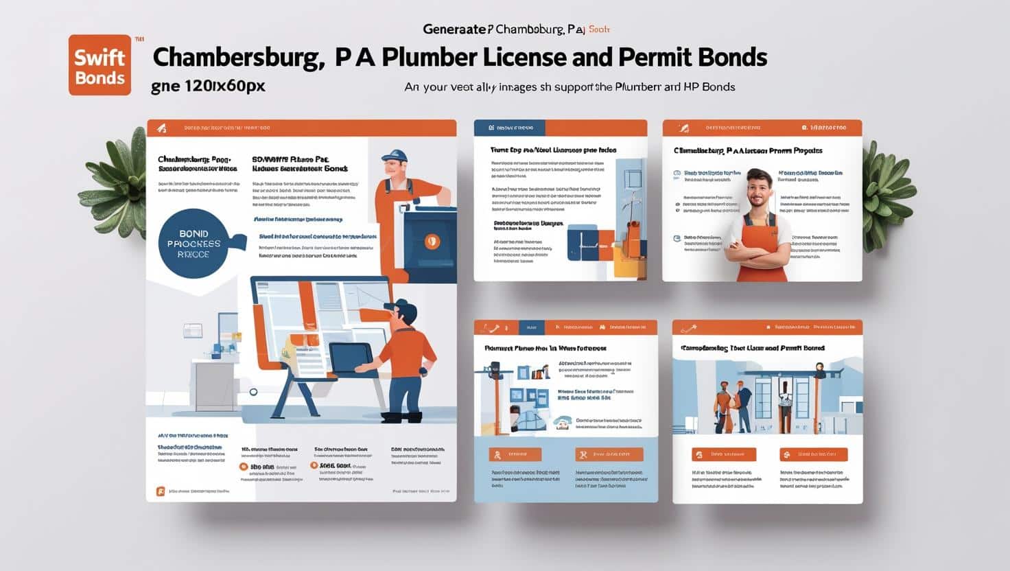 Illustrated guide showcasing Chambersburg, PA plumber license and permit bond process and requirements.