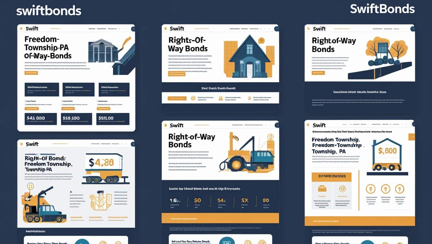SwiftBonds web-style layouts highlighting Right-of-Way Bonds in Freedom Township, PA.
