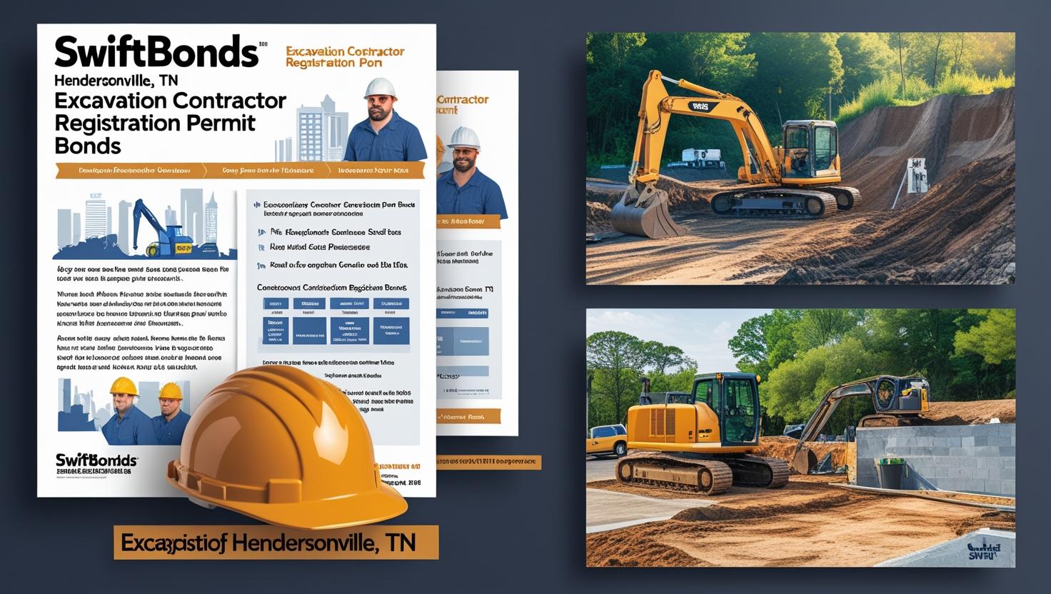 Contractor bond flyer with excavator equipment on active construction site in Hendersonville, TN.