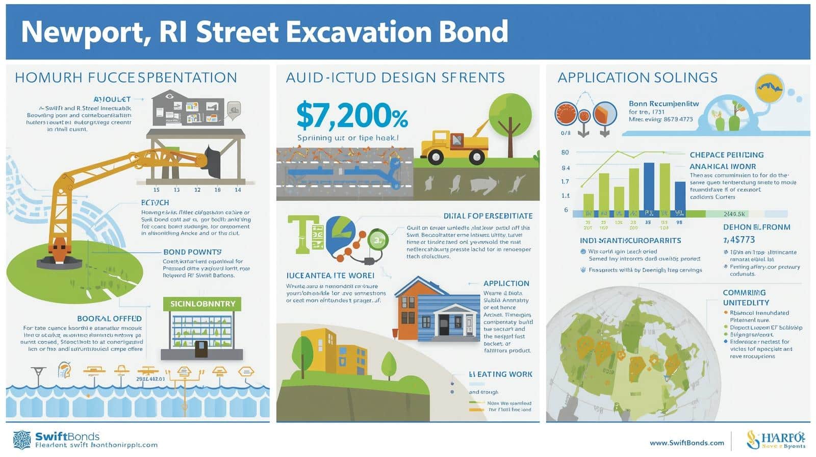 Visual breakdown of Newport, RI Street Excavation Bond covering project funding, application process, and local construction obligations.