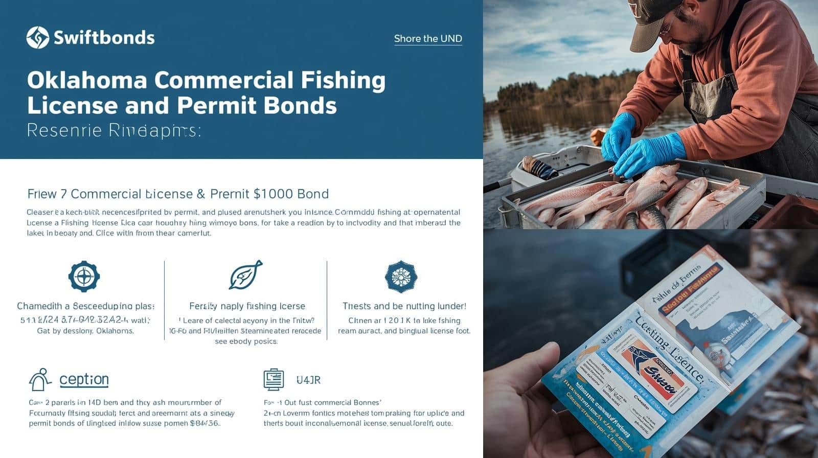 Detailed infographic on Oklahoma Commercial Fishing License and ,000 bond obligations for state compliance.