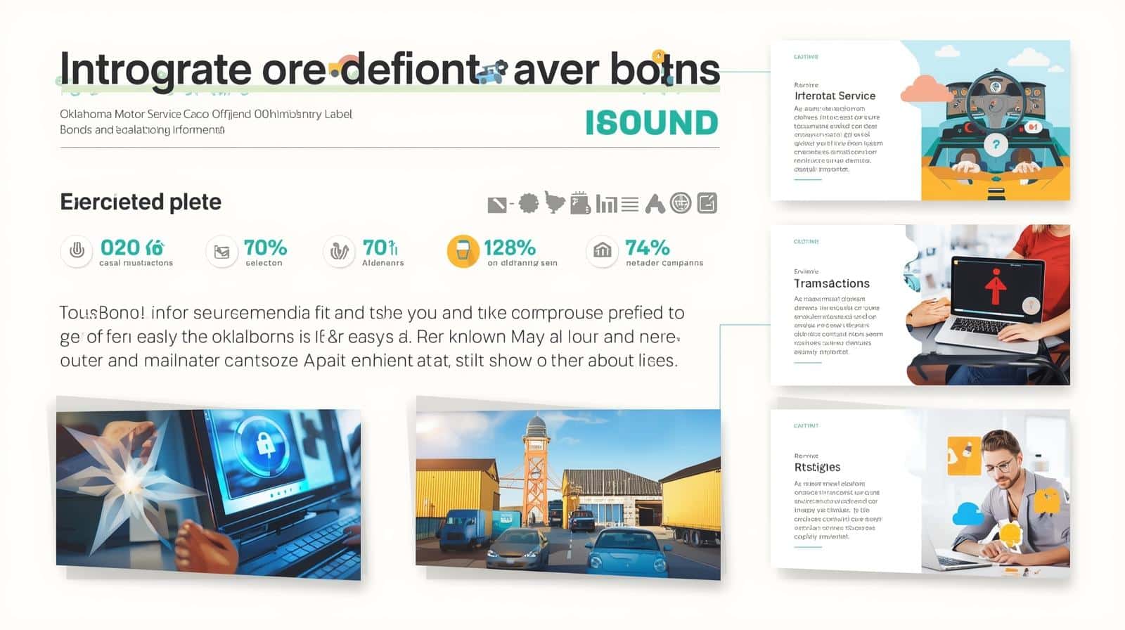 Infographic explaining Oklahoma Motor Service Club bond requirements with visuals of services, transactions, and strategies.