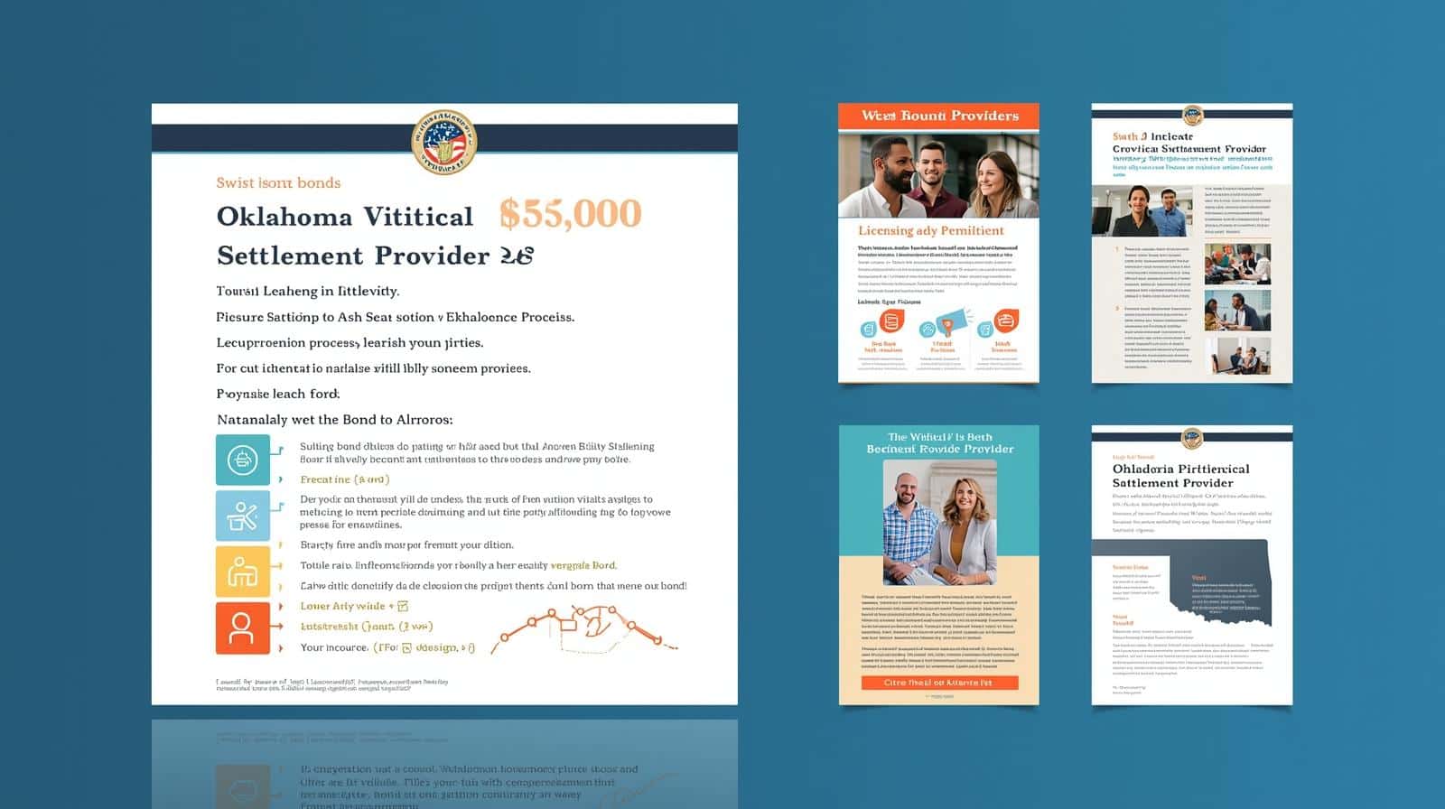 Flyers and guides explaining Oklahoma Viatical Settlement Provider Bond requirements and benefits.