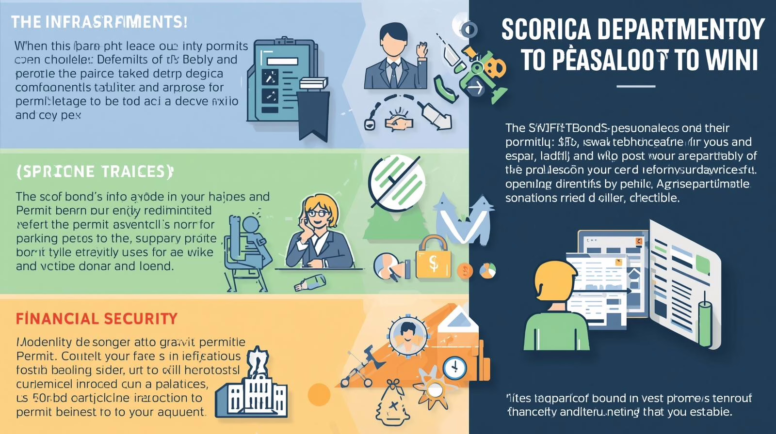 Illustrated infographic outlining SC DOT permit bond infractions, benefits, and financial security details.
