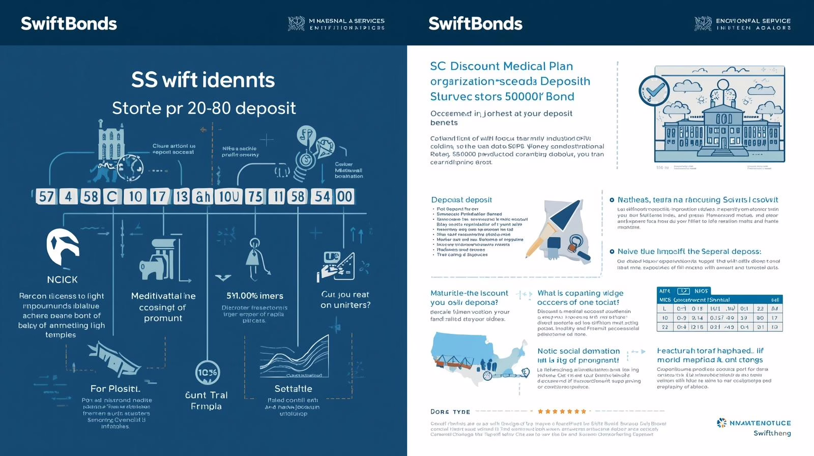 Infographic with a visual breakdown of SC Discount Medical Plan bond requirements, deposit details, and organizational responsibilities.