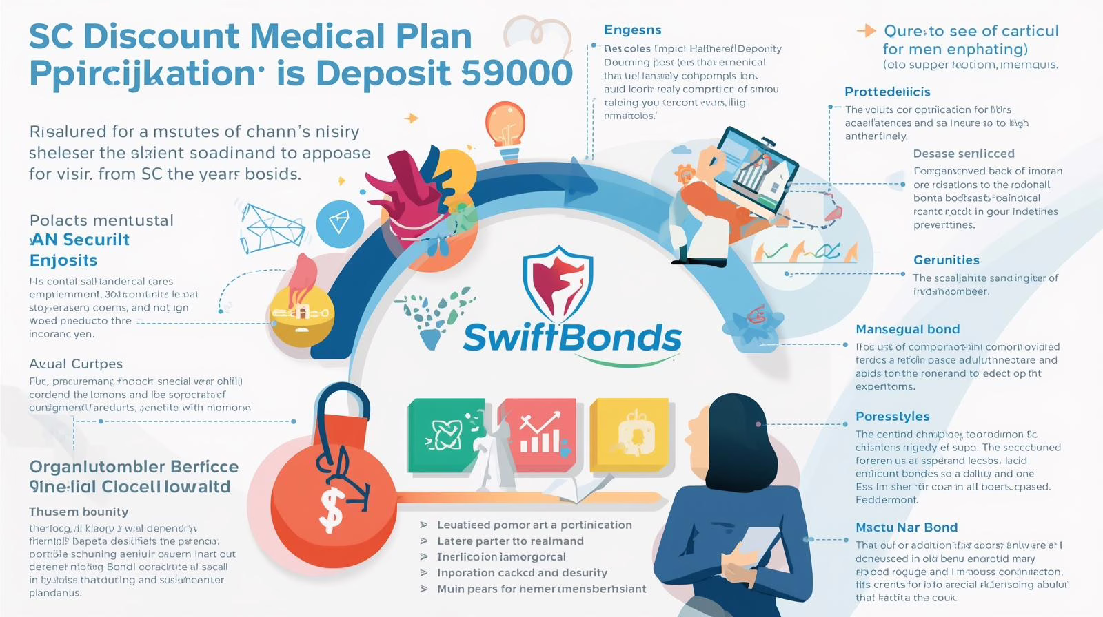Infographic explaining SC Discount Medical Plan Organization Special Deposit Bond with icons of security, benefits, and compliance.