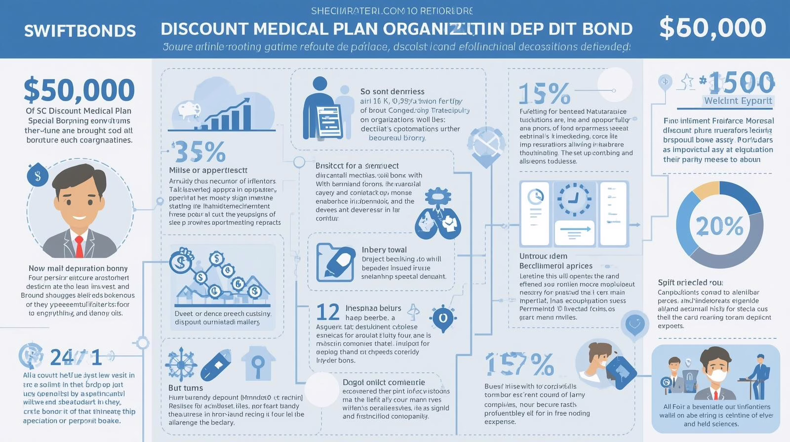 Detailed infographic outlining SC Discount Medical Plan bond coverage, percentages, and compliance details.