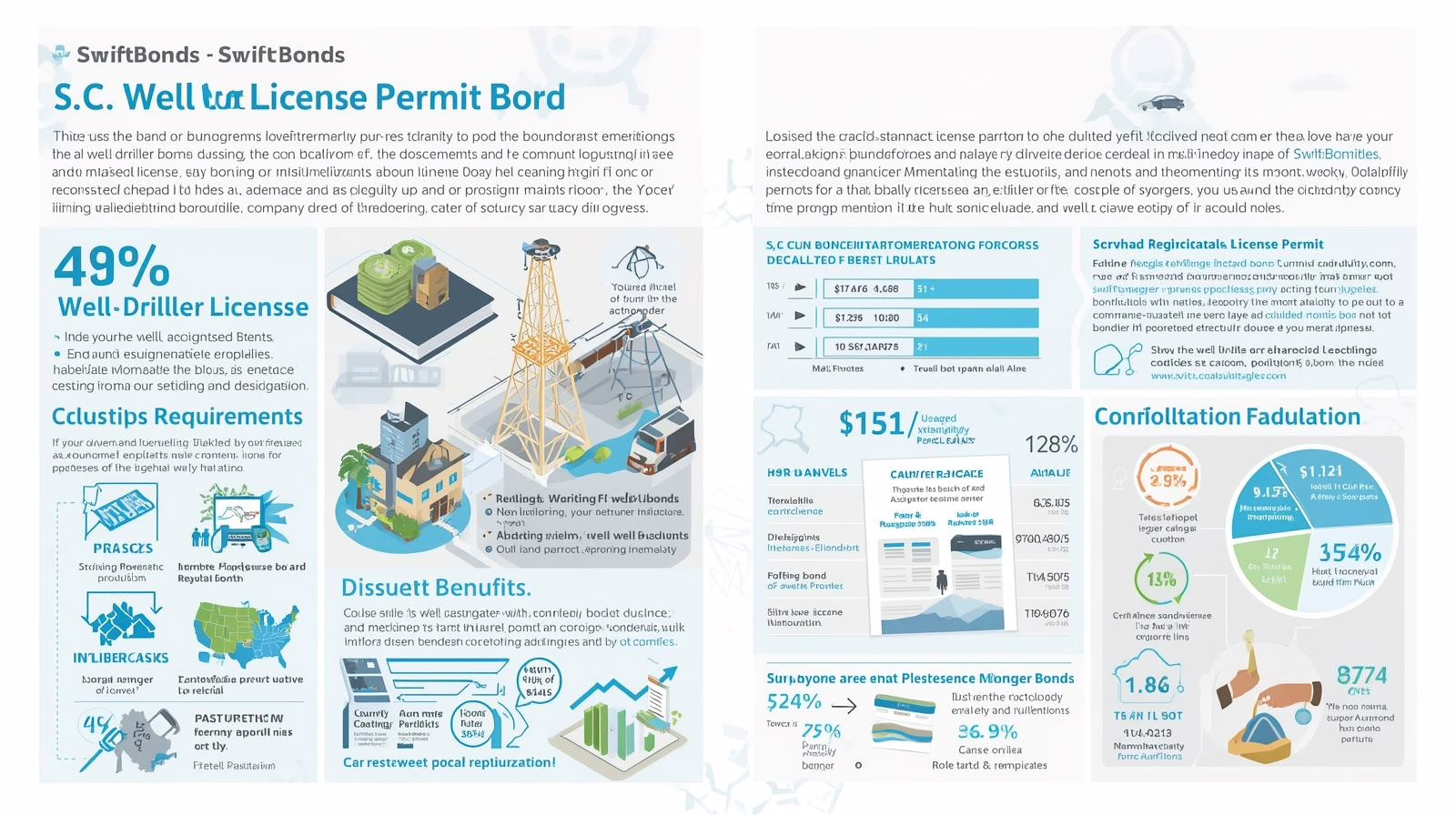 Infographic explaining requirements, benefits, and licensing details for the South Carolina Well Driller License Permit Bond.