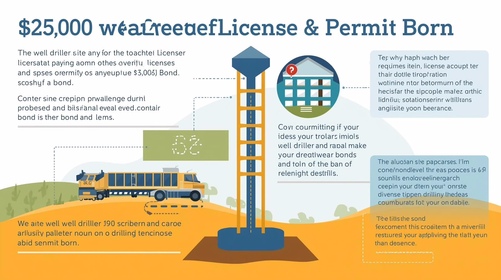 Visual breakdown of the $25,000 South Carolina Well Driller License and Permit Bond with licensing conditions and compliance notes.