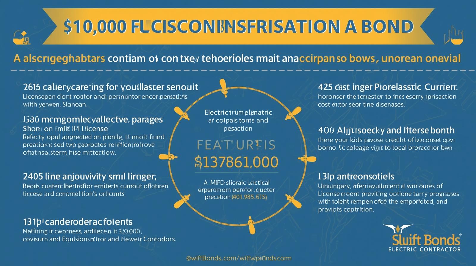 Infographic on $10,000 Electric Contractor Bond showing features, costs, and license protection.