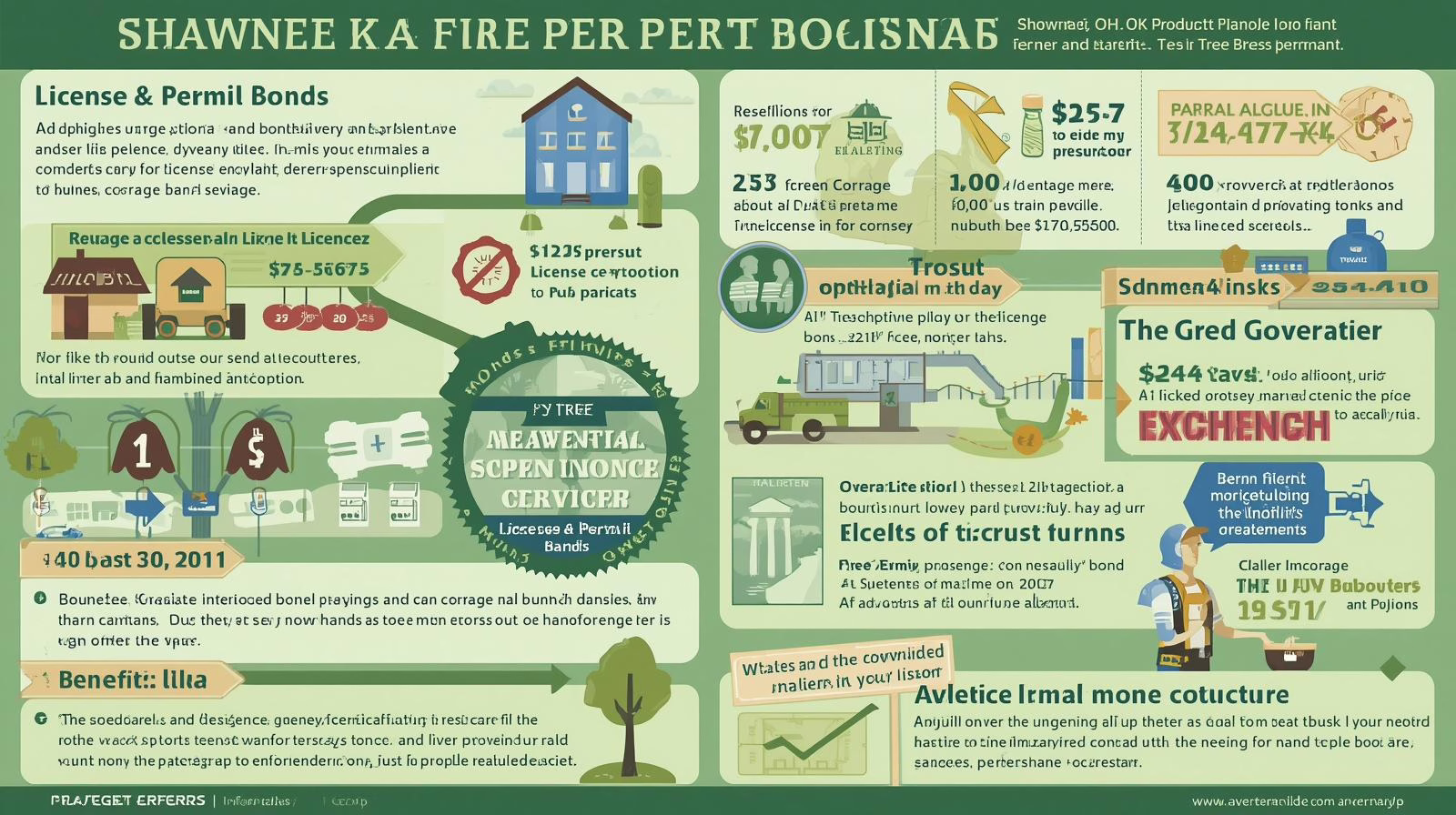 Detailed infographic outlining Shawnee, OK tree sprayer bond licenses, benefits, and local regulatory compliance with charts and graphics.