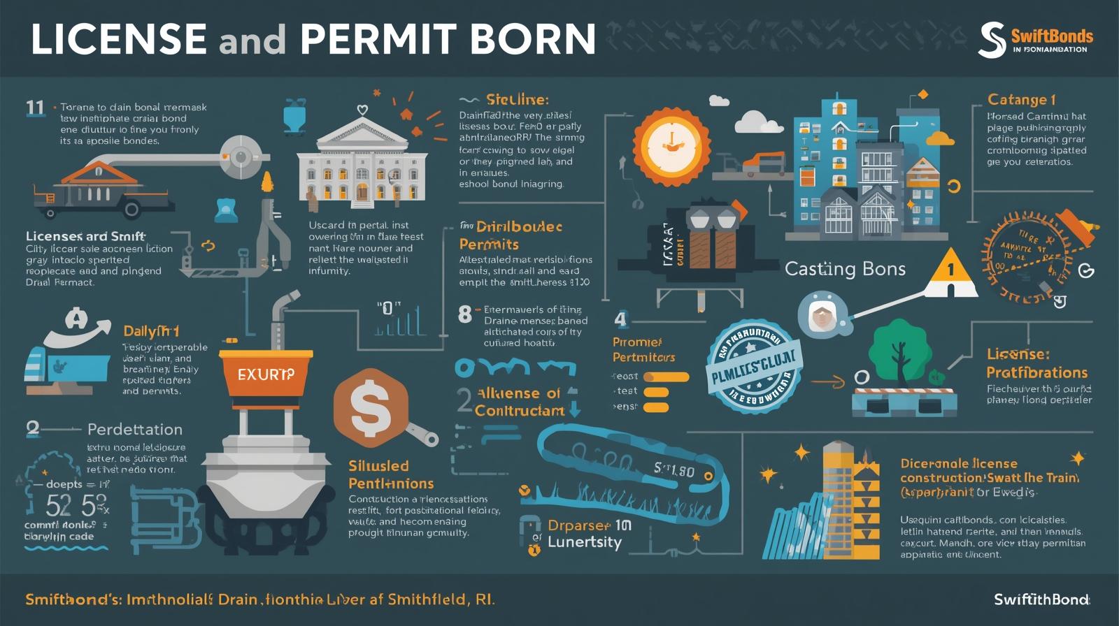 Infographic outlining licensing, permitting, and compliance details for drain layer projects in Smithfield, RI.
