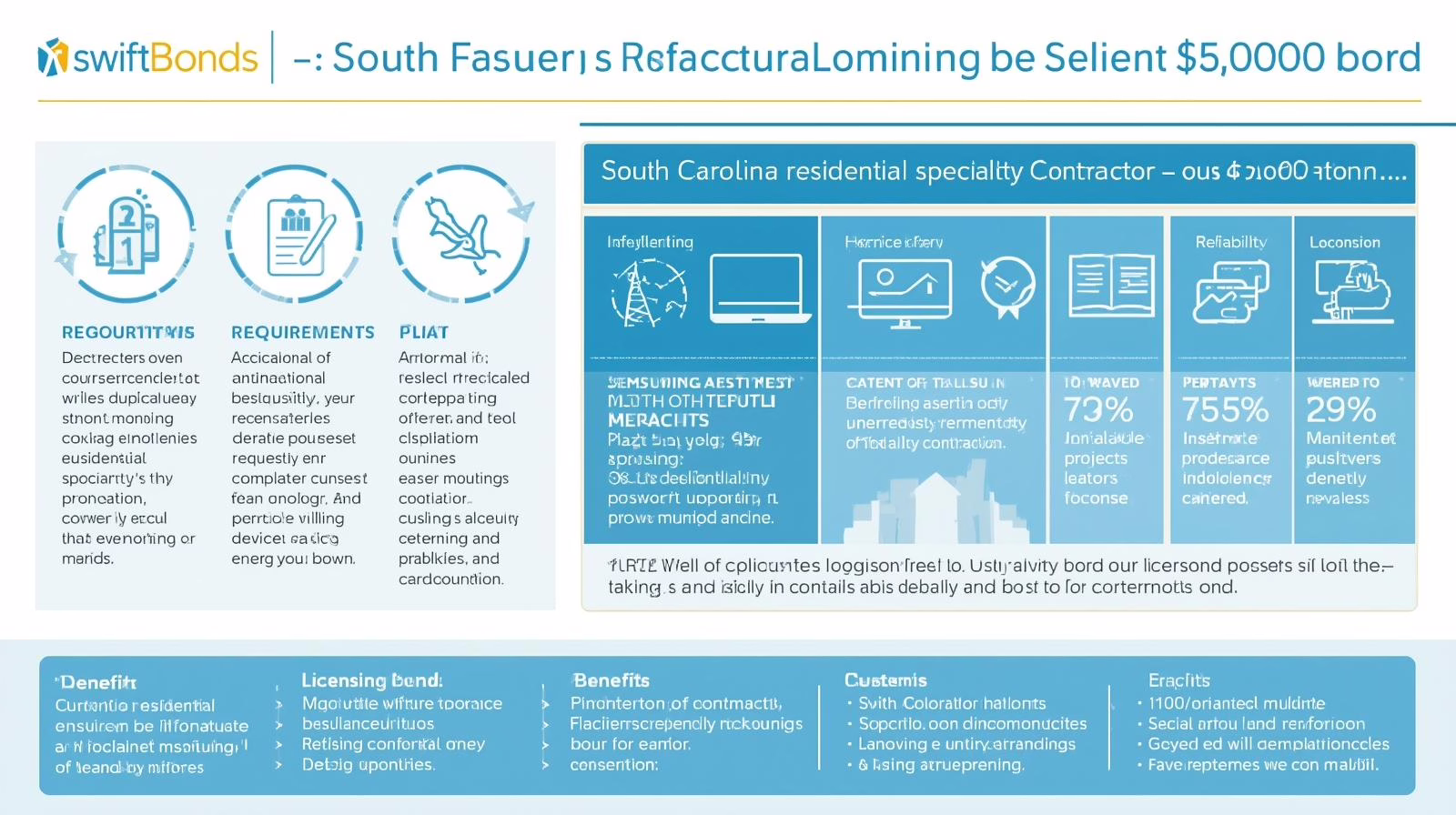 Infographic describing South Carolina residential specialty contractor bond requirements, client protections, and licensing benefits.