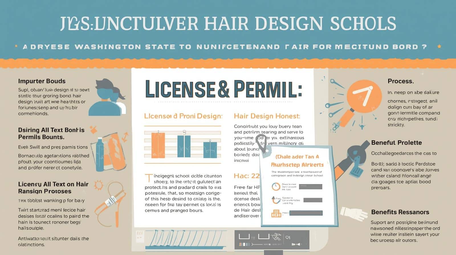 Visual guide explaining licensing, permits, and compliance steps for Washington State Hair Design Schools under bond regulations.