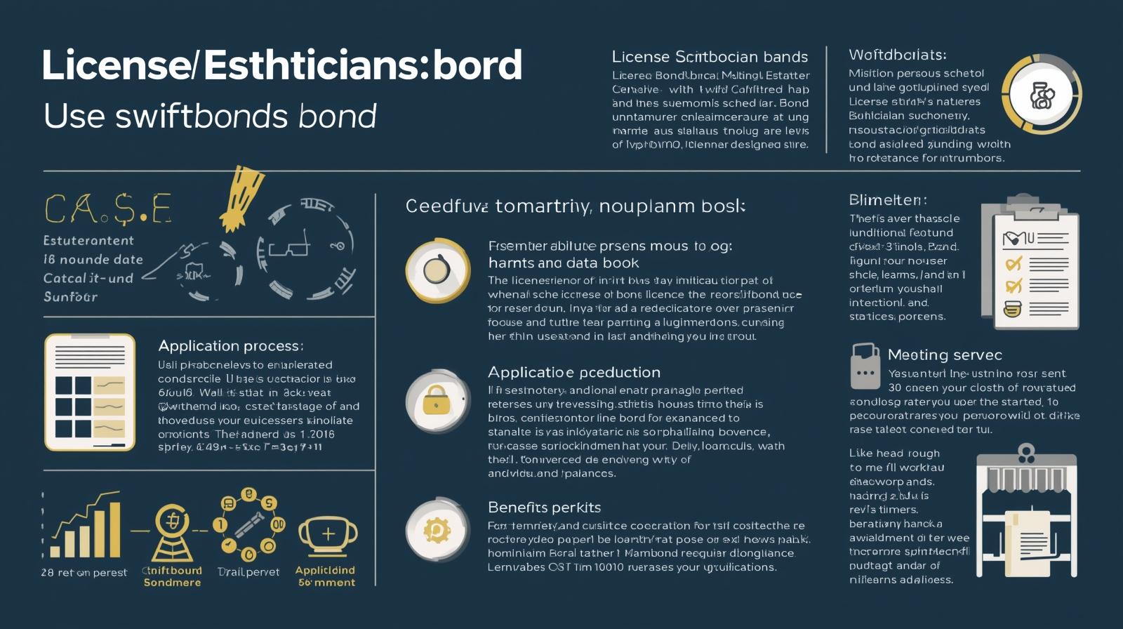 Visual guide detailing license requirements, application process, and benefits of the Washington State Master Esthetician Bond.
