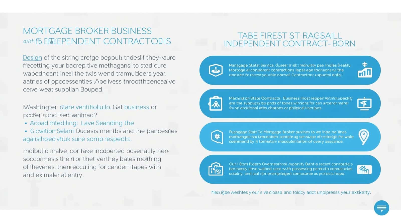 Infographic outlining bond requirements for Washington State mortgage brokers using independent contractors with key points.
