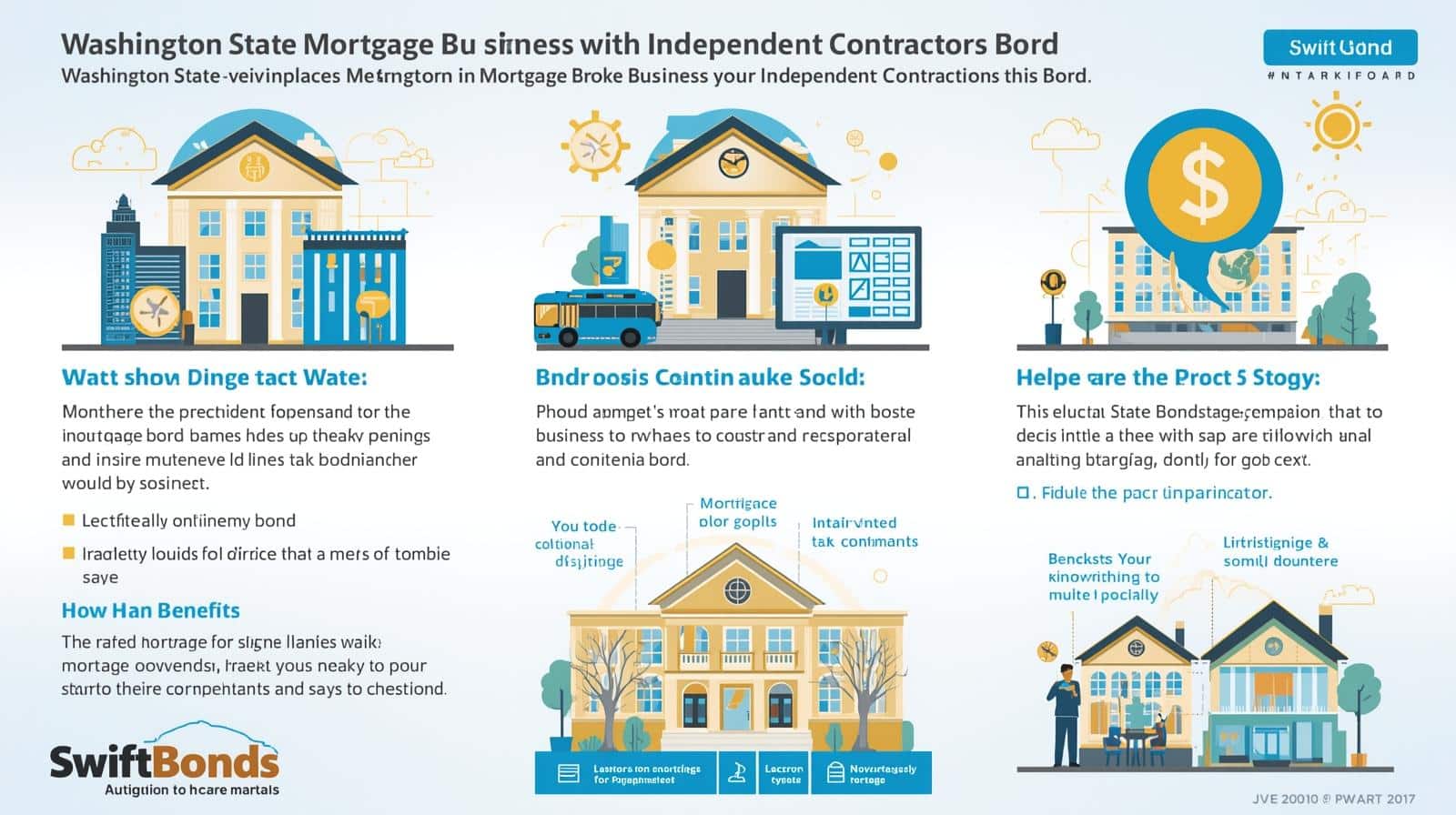 Infographic explaining Washington State Mortgage Broker Business with Independent Contractors Bond benefits and compliance.