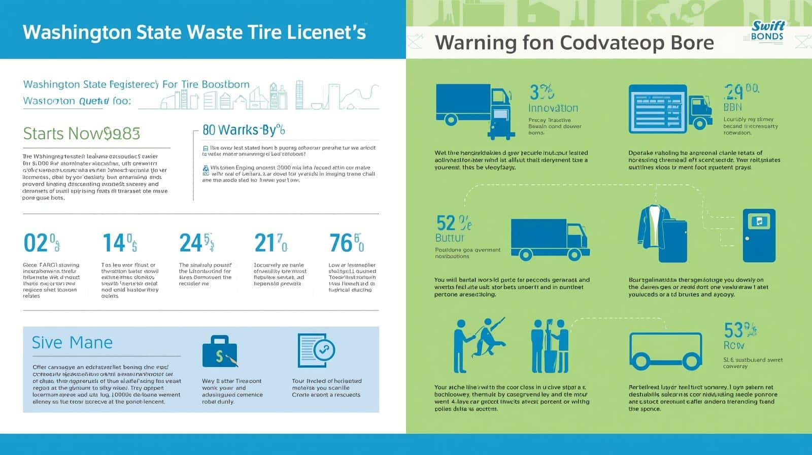 Infographic on Washington State Waste Tire License requirements and compliance details.