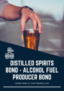 Distilled Spirits Bond - Alcohol Fuel Producer Bond - This image show a guy holding a glass of beer and with a logo of beer barrel that is colored with white.