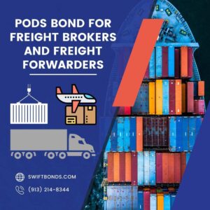 PODS Bond for Freight Brokers and Freight Forwarders - This image show a cargo ship with a three colorful logos like cargo plane, cargo truck and pods crane.