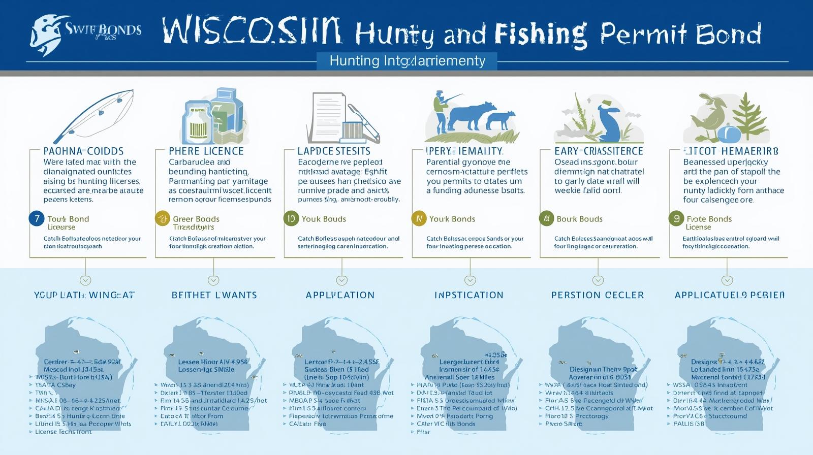 Infographic showing steps, requirements, and benefits of the Wisconsin Hunting and Fishing License Permit Bond.