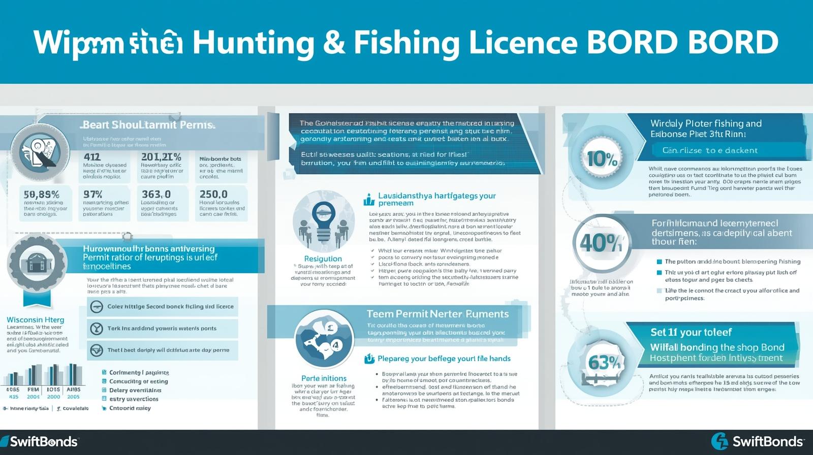 Visual guide explaining Wisconsin hunting and fishing license bond requirements, fee responsibilities, and compliance protections.