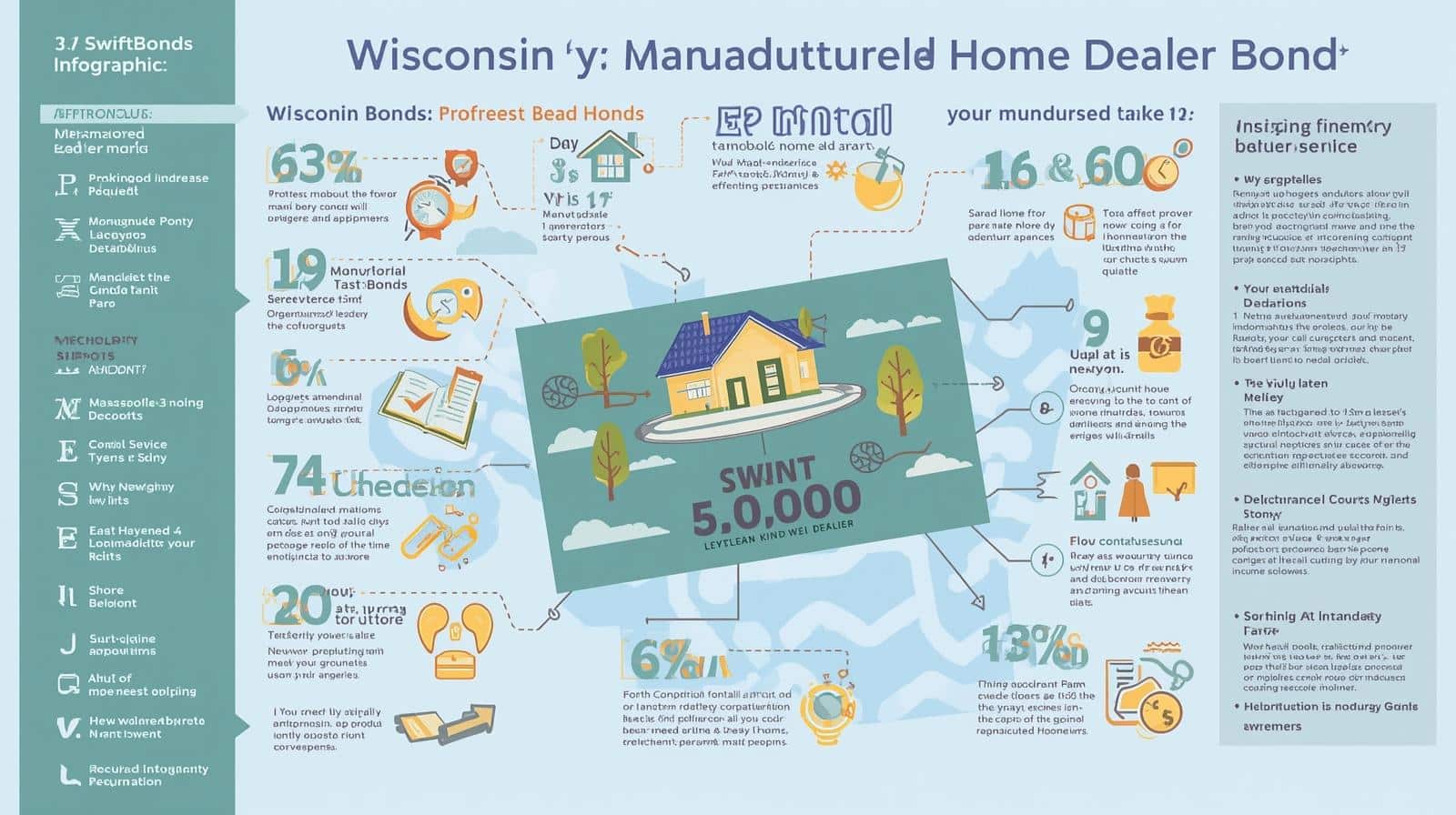 Detailed infographic outlining Wisconsin manufactured home dealer bond benefits, protections, and compliance obligations.