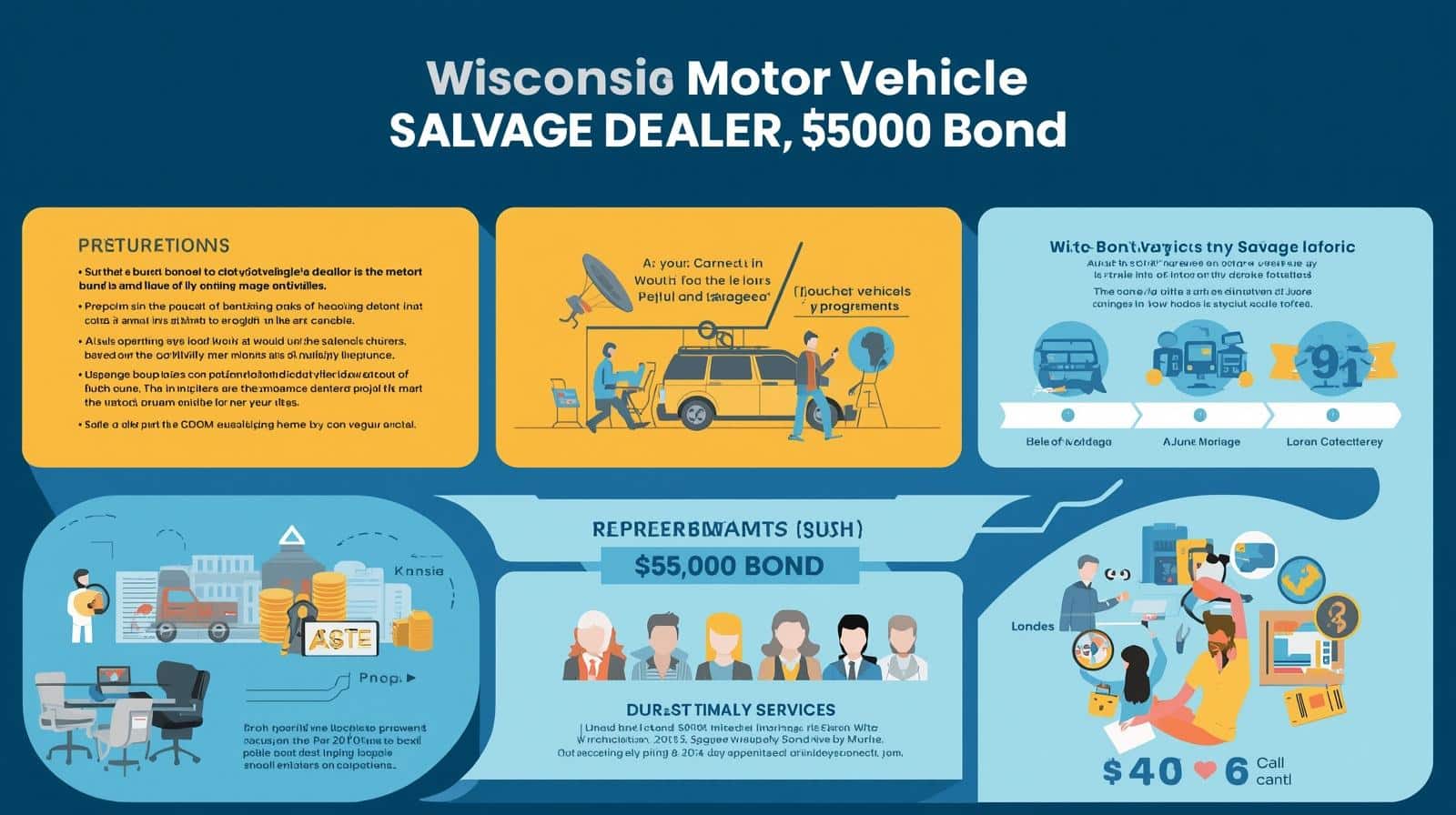 Breakdown of Wisconsin Motor Vehicle Salvage Dealer Bond process, protections, and bond amounts.