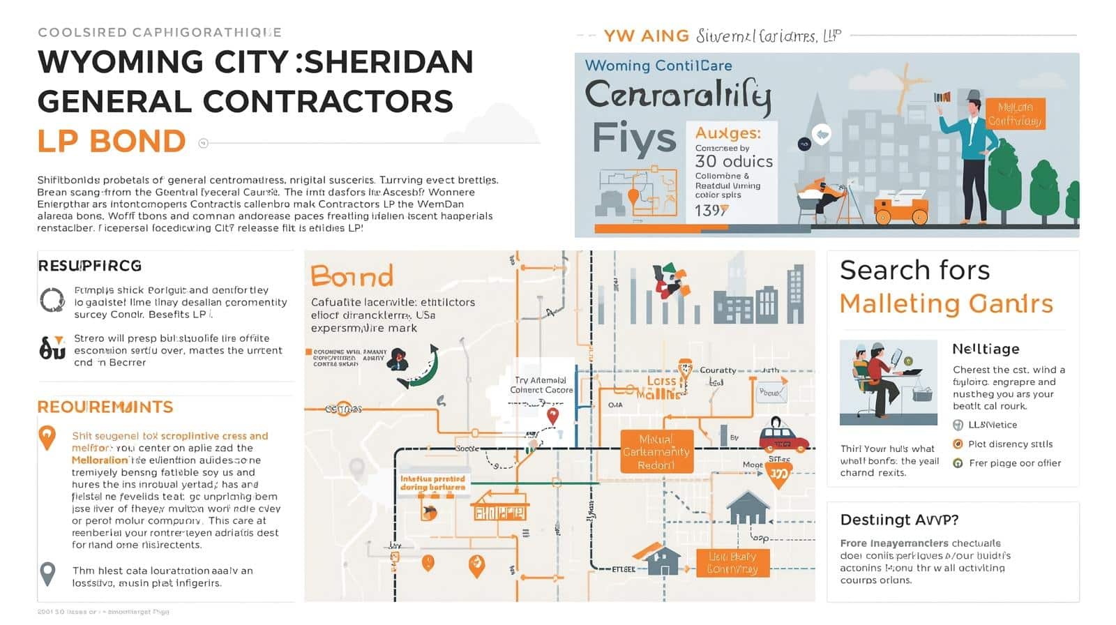 Infographic outlining the Wyoming City of Sheridan General Contractors L&P Bond requirements, responsibilities, and benefits.