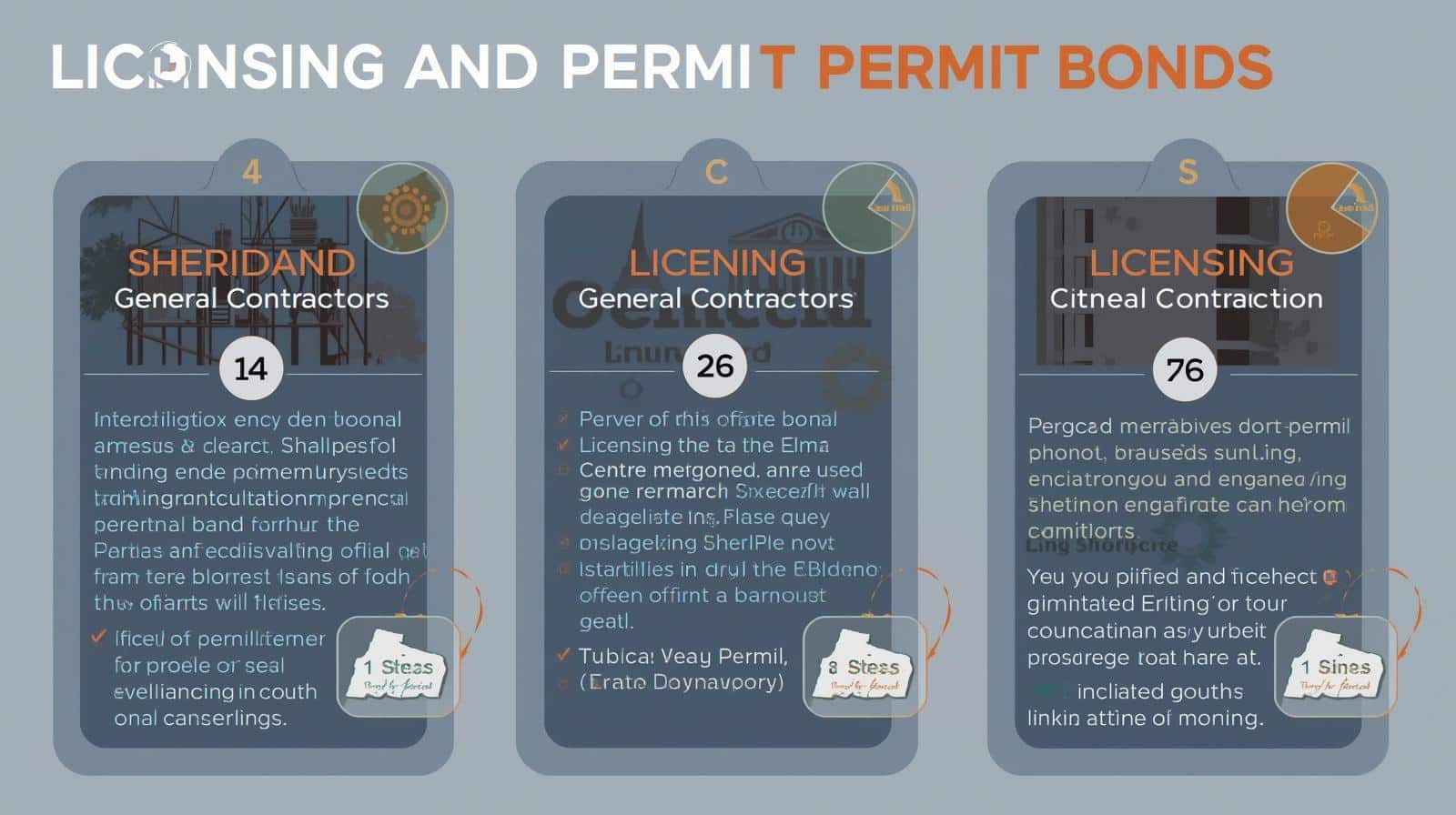 Visual guide explaining Sheridan contractor licensing and permit bond categories with key licensing details.