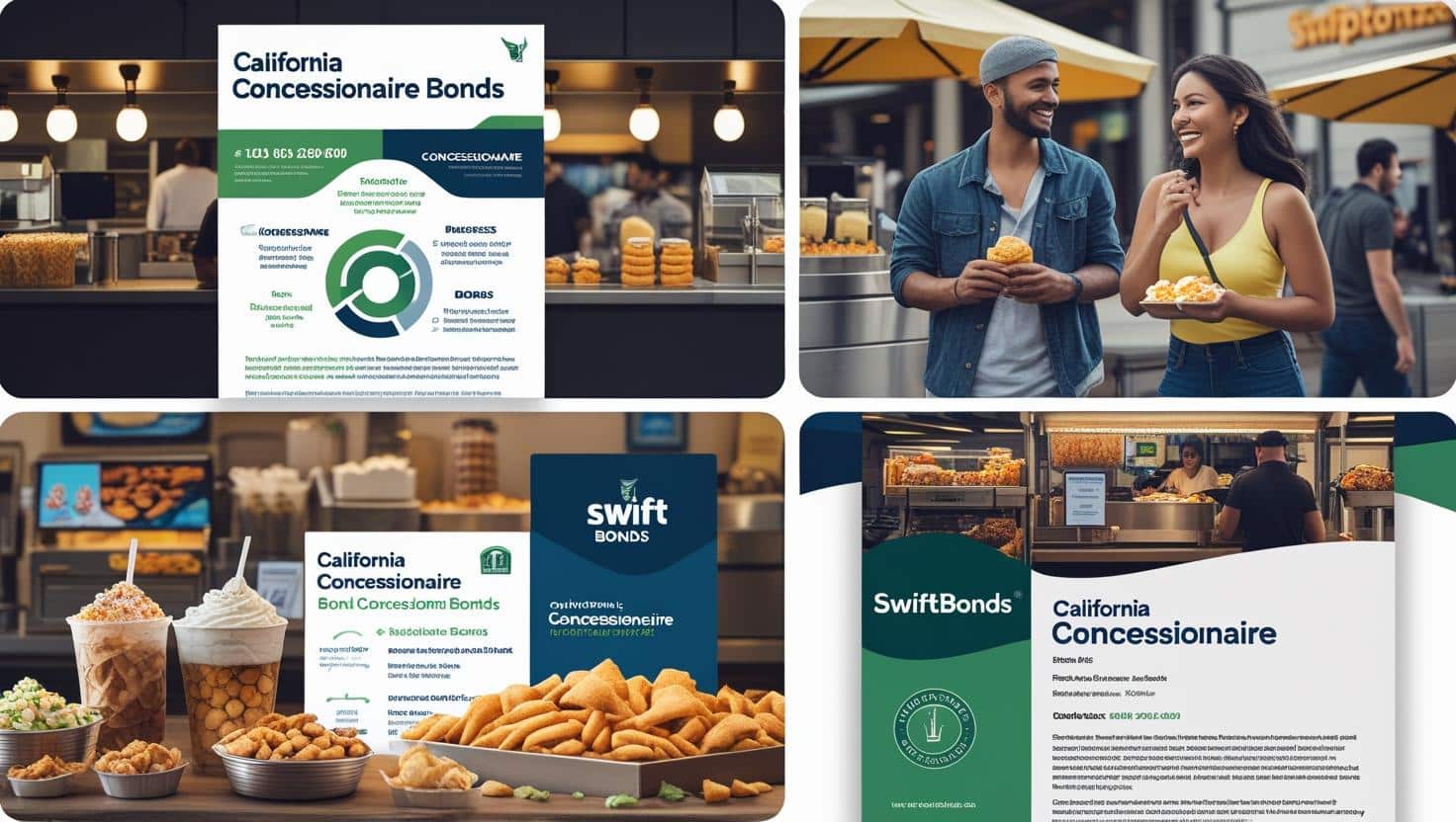 Visual collage combining infographics and lifestyle images to illustrate California Concessionaire Bonds in action.