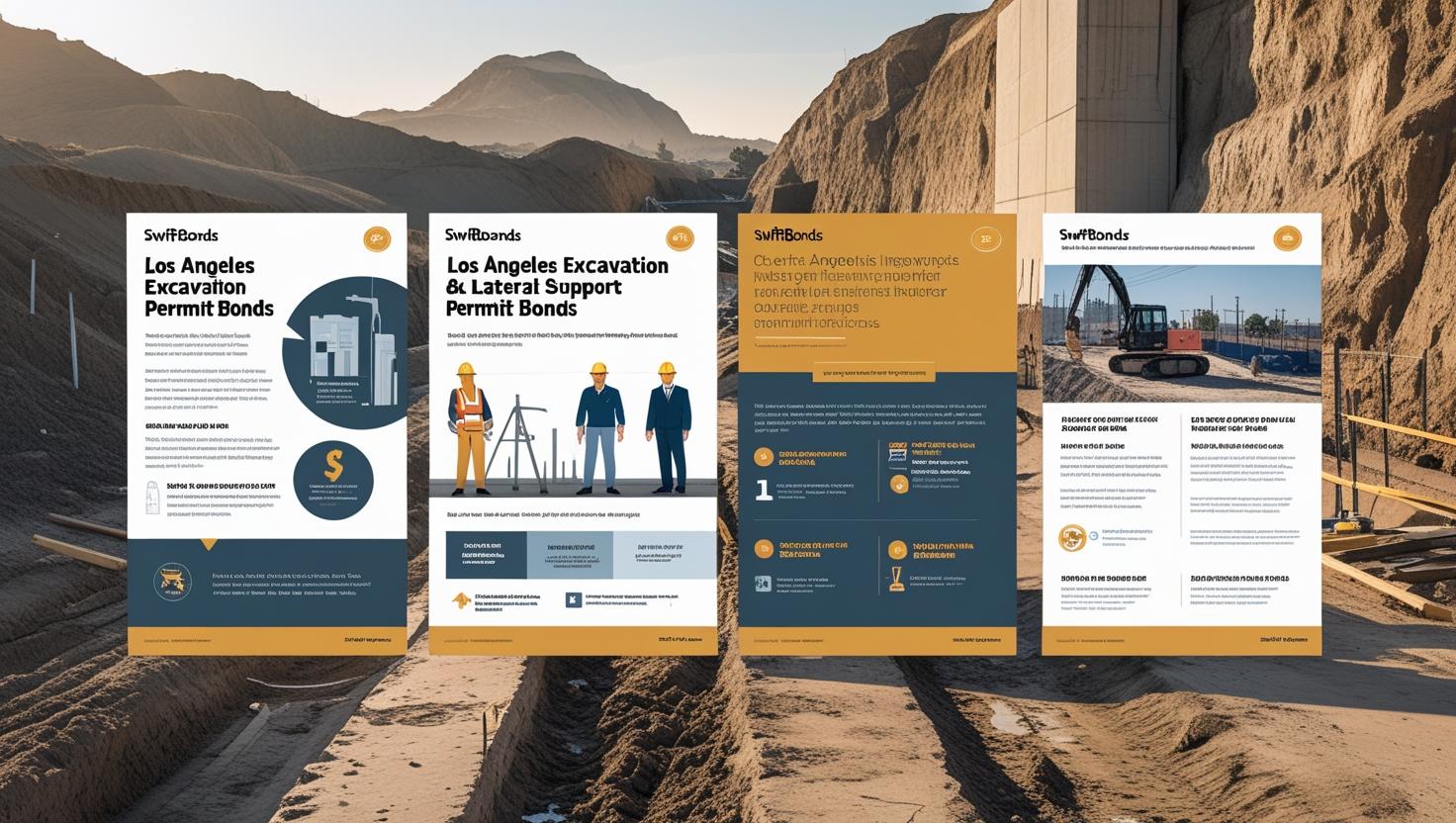 Set of posters detailing Los Angeles excavation permit bond rules, application process, and contractor guidelines.