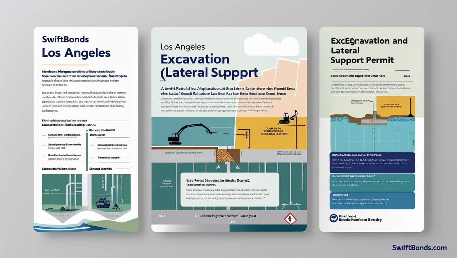 Infographic explaining Los Angeles excavation and lateral support permit bond requirements and processes.