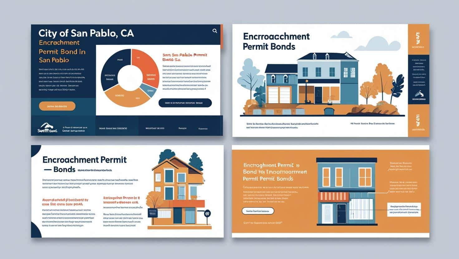 Visual presentation of City of San Pablo, CA Encroachment Permit Bond with charts, houses, and permit information.