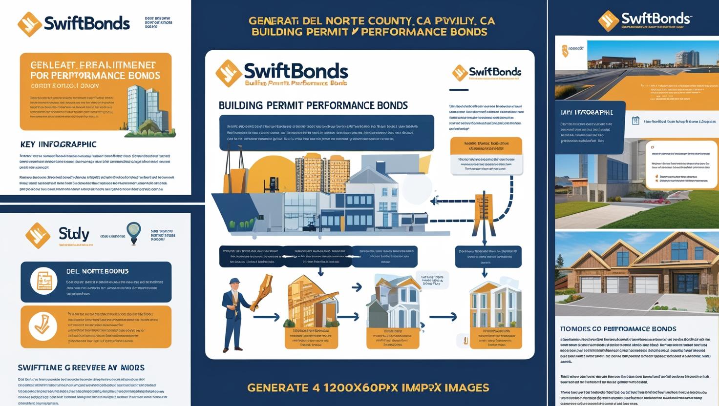 Swiftbonds infographic showcasing Del Norte County, CA building permit performance bonds with graphics and key details.