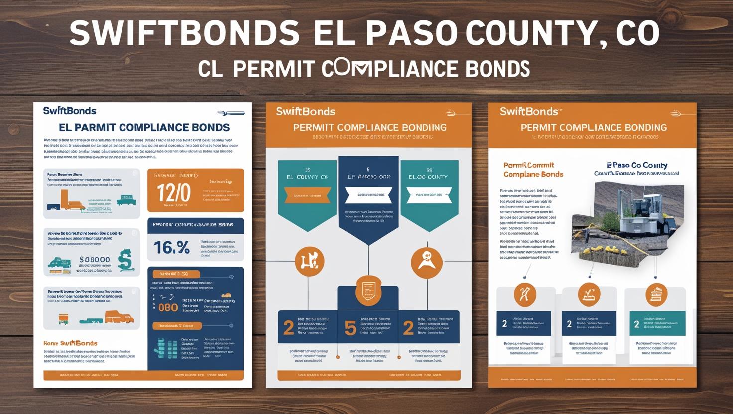 Professional infographic panels explaining El Paso County, CO Permit Compliance Bonding process.