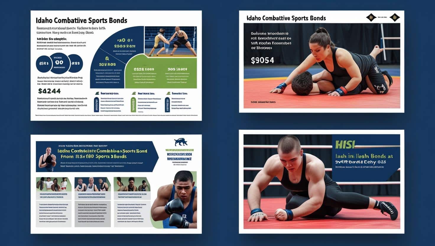 Informational graphics on Idaho Combative Sports Bond featuring fighters and bond coverage.